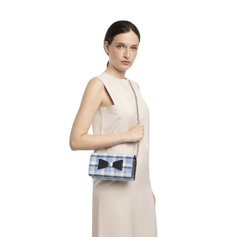 BELT & CLUTCH BAG KAROL BLUE DENIM TARTAN