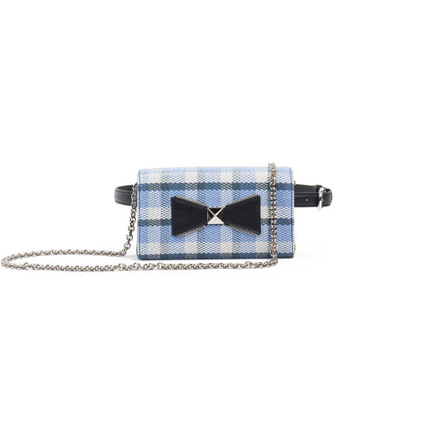 BELT & CLUTCH BAG KAROL BLUE DENIM TARTAN