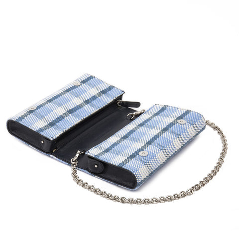 BELT & CLUTCH BAG KAROL BLUE DENIM TARTAN